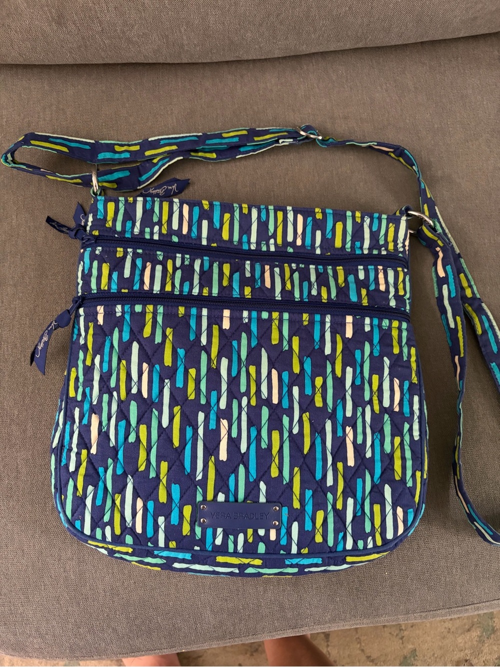 Vera Bradley Katalina Showers Quilted Crossbody triple zip hipster.